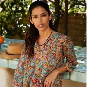 NWOT Roller Rabbit Anthropologie Serafina Long Sleeve Paisley Cotton Blouse Sz M